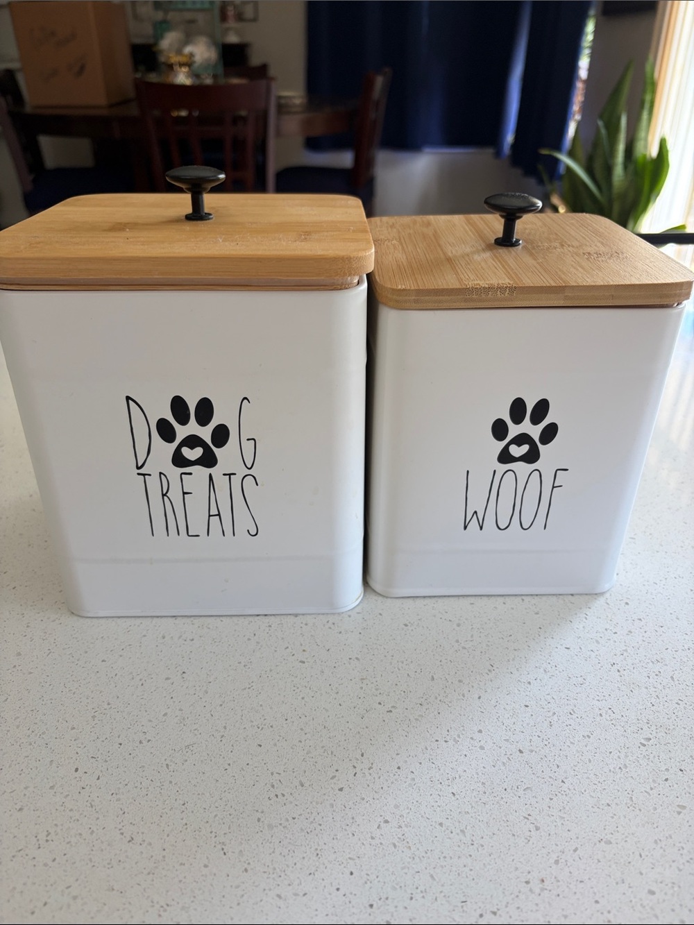 Dog Treat Canister with Bamboo Lid - White